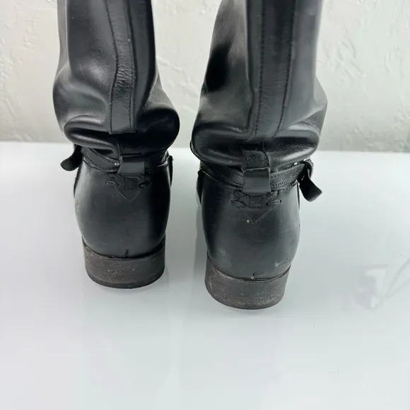 Frye Boots The Melissa‎ Tall Riding Solid Black Genuine Leather Buckle Harness