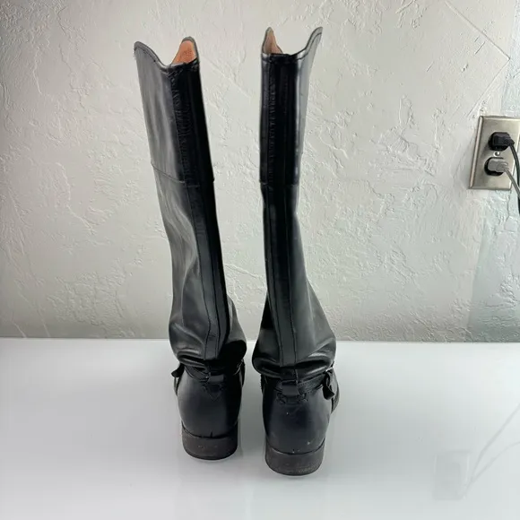Frye Boots The Melissa‎ Tall Riding Solid Black Genuine Leather Buckle Harness