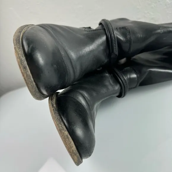 Frye Boots The Melissa‎ Tall Riding Solid Black Genuine Leather Buckle Harness