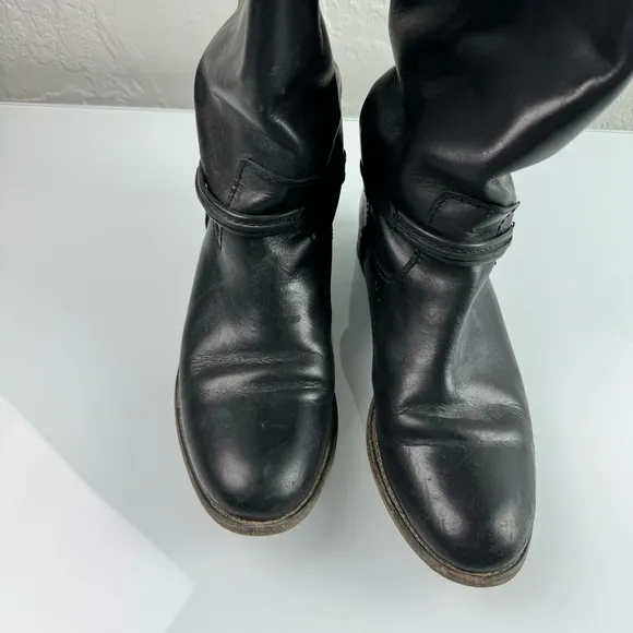 Frye Boots The Melissa‎ Tall Riding Solid Black Genuine Leather Buckle Harness
