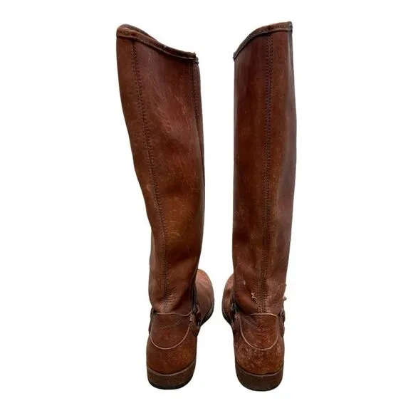 Frye Brown Leather Riding Boots Size 7.5 Harness Western Country Cowgirl Worn In