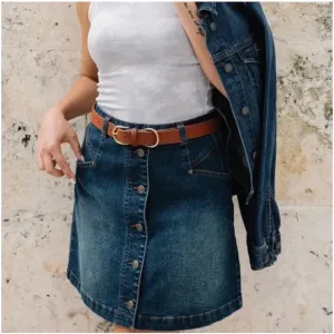 Frye Button Down Stretch A-Line Mini Denim Jean Cowgirl Western Skirt 10