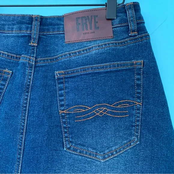 Frye Button Down Stretch A-Line Mini Denim Jean Cowgirl Western Skirt 10