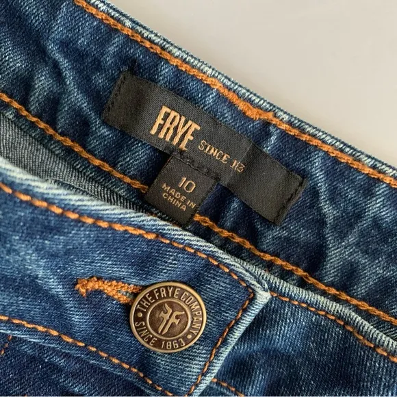 Frye Button Down Stretch A-Line Mini Denim Jean Cowgirl Western Skirt 10