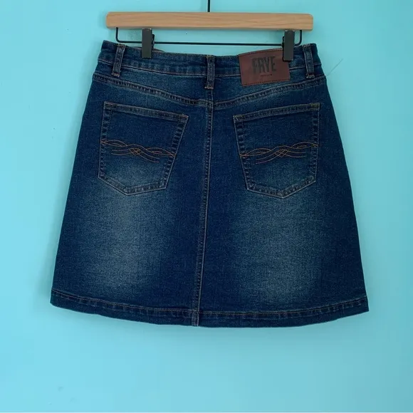 Frye Button Down Stretch A-Line Mini Denim Jean Cowgirl Western Skirt 10