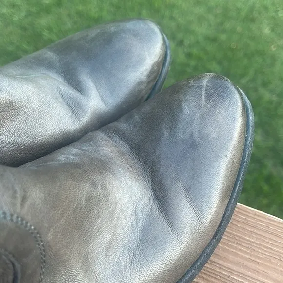 Frye Carson Button Tall Riding Boot Gray Leather Size 8