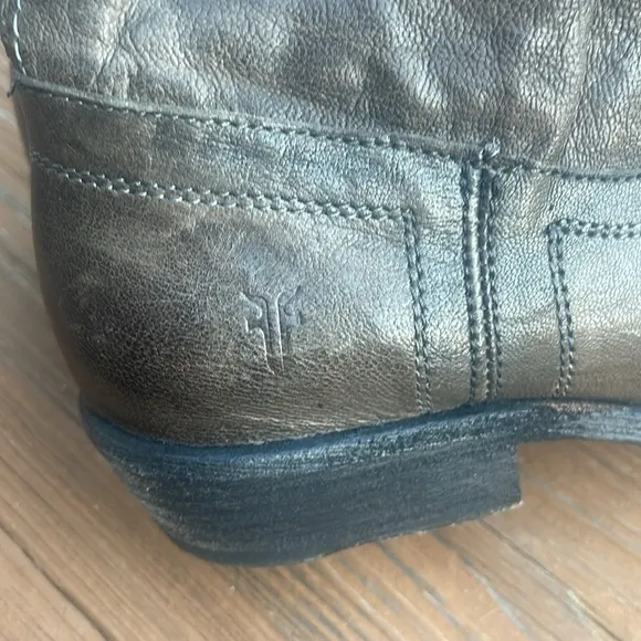 Frye Carson Button Tall Riding Boot Gray Leather Size 8
