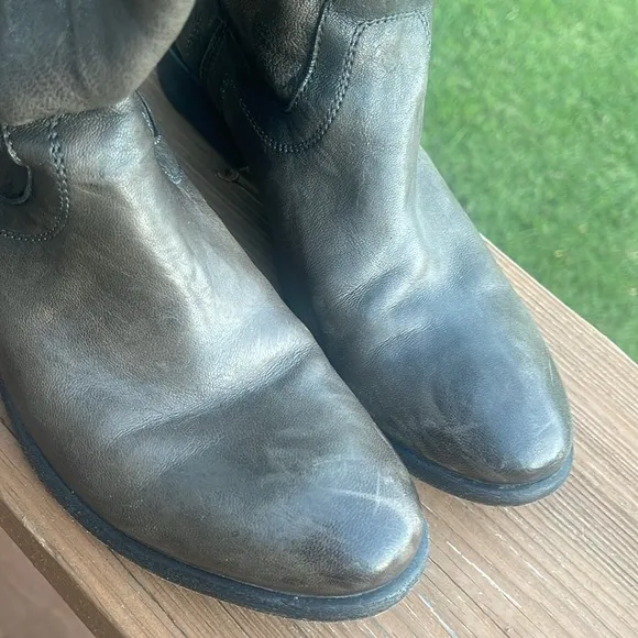 Frye Carson Button Tall Riding Boot Gray Leather Size 8