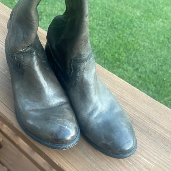 Frye Carson Button Tall Riding Boot Gray Leather Size 8