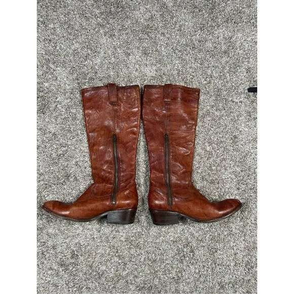 Frye Carson Lug Riding Boot Brown Cognac Leather Tall Western Biker Boho 8.5