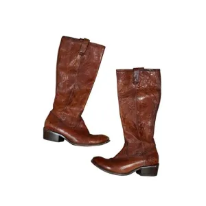 Frye Carson Lug Riding Boot Brown Cognac Leather Tall Western Biker Boho 8.5