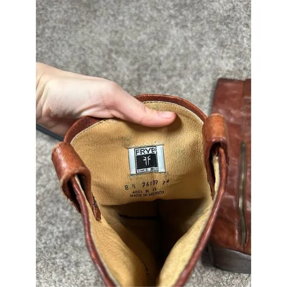 Frye Carson Lug Riding Boot Brown Cognac Leather Tall Western Biker Boho 8.5
