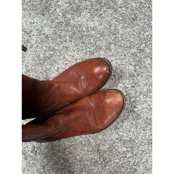 Frye Carson Lug Riding Boot Brown Cognac Leather Tall Western Biker Boho 8.5