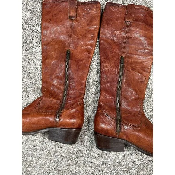 Frye Carson Lug Riding Boot Brown Cognac Leather Tall Western Biker Boho 8.5