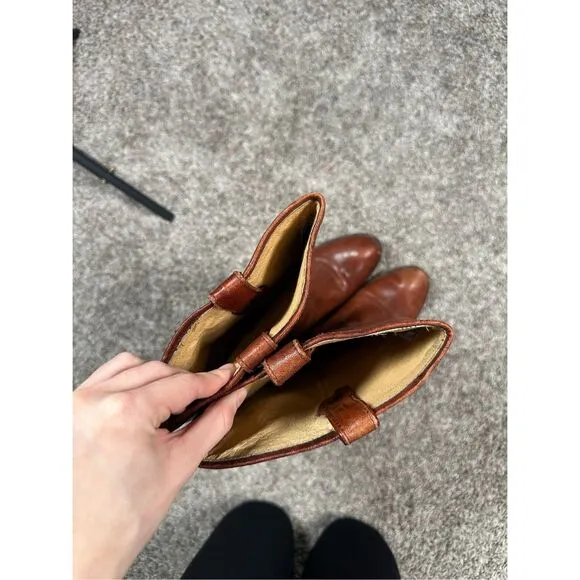 Frye Carson Lug Riding Boot Brown Cognac Leather Tall Western Biker Boho 8.5