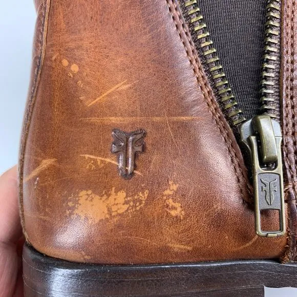 FRYE Cognac Brown Leather Carly Zip Chelsea‎ Boots Size 6
