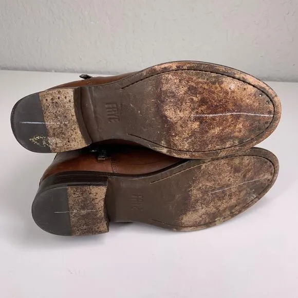FRYE Cognac Brown Leather Carly Zip Chelsea‎ Boots Size 6