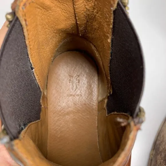 FRYE Cognac Brown Leather Carly Zip Chelsea‎ Boots Size 6