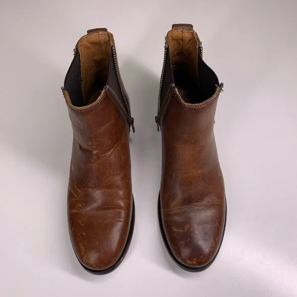 FRYE Cognac Brown Leather Carly Zip Chelsea‎ Boots Size 6