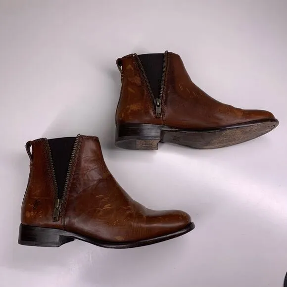FRYE Cognac Brown Leather Carly Zip Chelsea‎ Boots Size 6