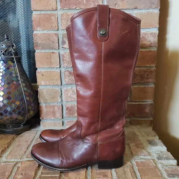 Frye Cognac Melissa Button Riding Boots