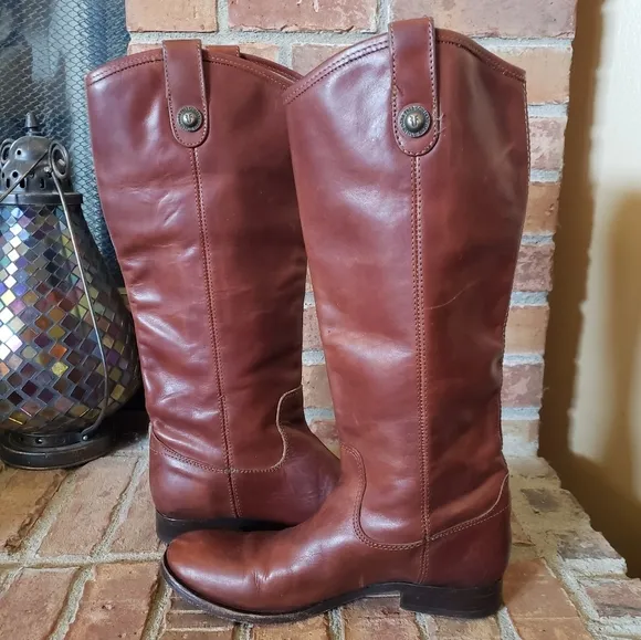 Frye Cognac Melissa Button Riding Boots