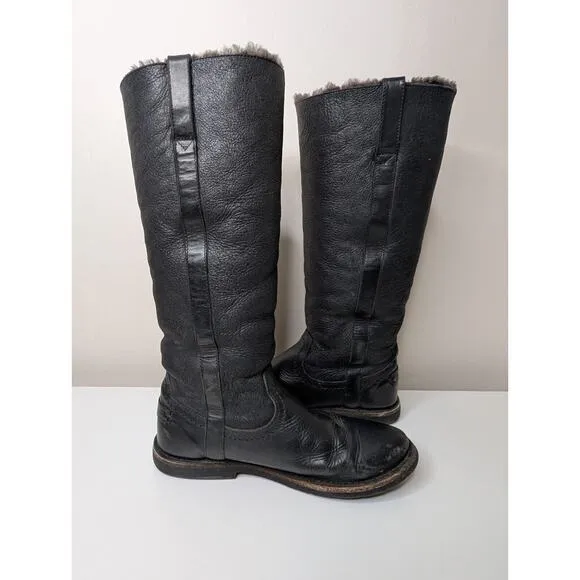 Frye Company Tall Knee High Black Shearling Lined Riding Boots Size 7.5