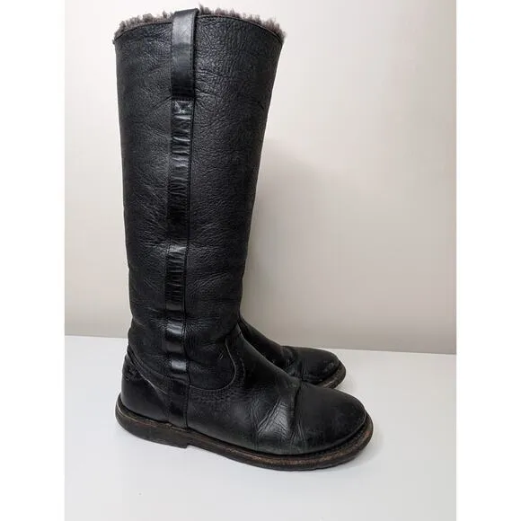Frye Company Tall Knee High Black Shearling Lined Riding Boots Size 7.5