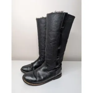 Frye Company Tall Knee High Black Shearling Lined Riding Boots Size 7.5