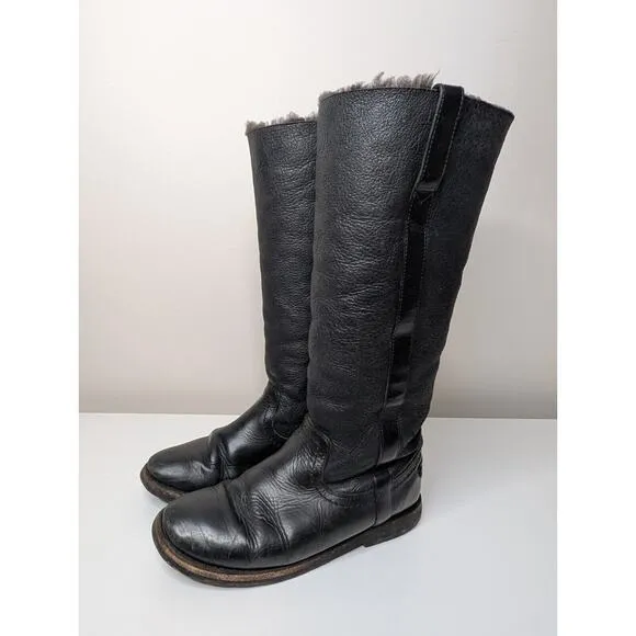 Frye Company Tall Knee High Black Shearling Lined Riding Boots Size 7.5