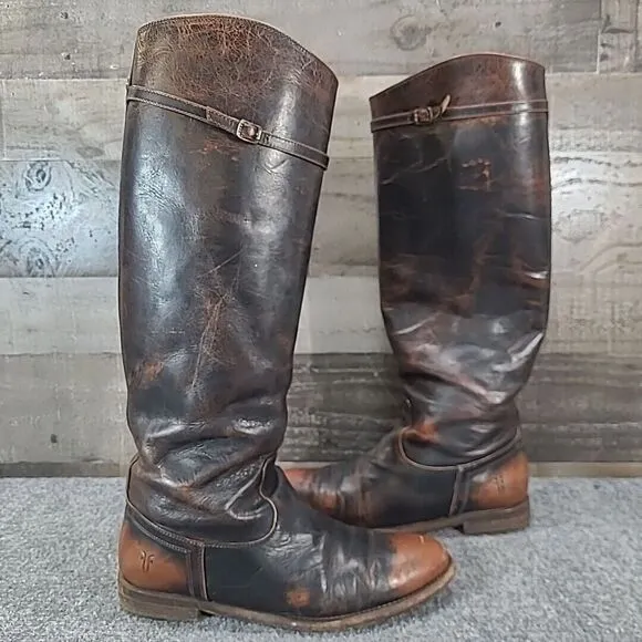 Frye Fey Dark Brown Equestrian Riding‎ Leather Knee High Boots 76125  Women 9.5B