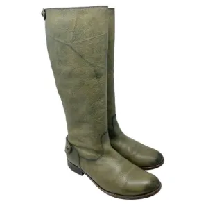 Frye Gray Leather Riding Boots Women's Size 10 EUC Back Zip/Snap Closure