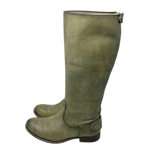 Frye Gray Leather Riding Boots Women's Size 10 EUC Back Zip/Snap Closure