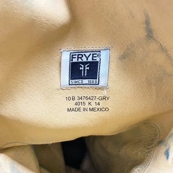 Frye Gray Leather Riding Boots Women's Size 10 EUC Back Zip/Snap Closure