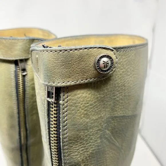 Frye Gray Leather Riding Boots Women's Size 10 EUC Back Zip/Snap Closure