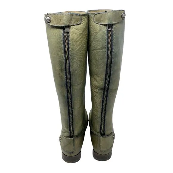 Frye Gray Leather Riding Boots Women's Size 10 EUC Back Zip/Snap Closure