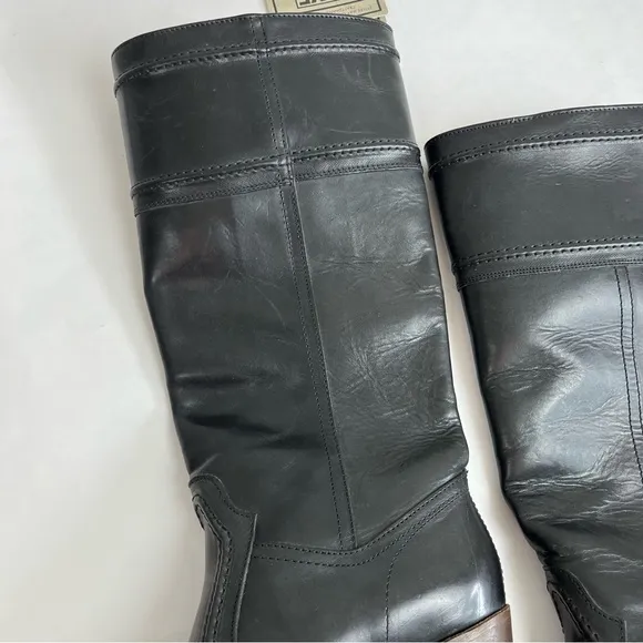 Frye Jane Boots 8.5 B Black Leather Knee High Tall Brown Heel Riding