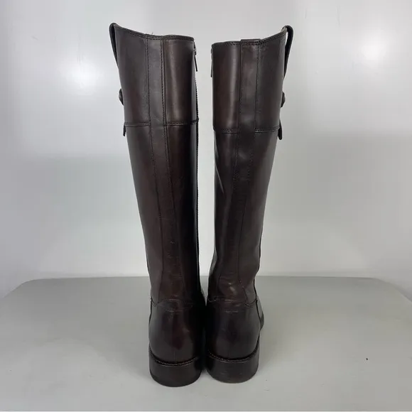 FRYE Jayden Button Tall Riding Boots Brown Leather Women's Size 8.5B