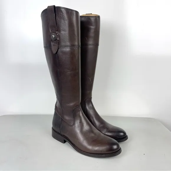FRYE Jayden Button Tall Riding Boots Brown Leather Women's Size 8.5B
