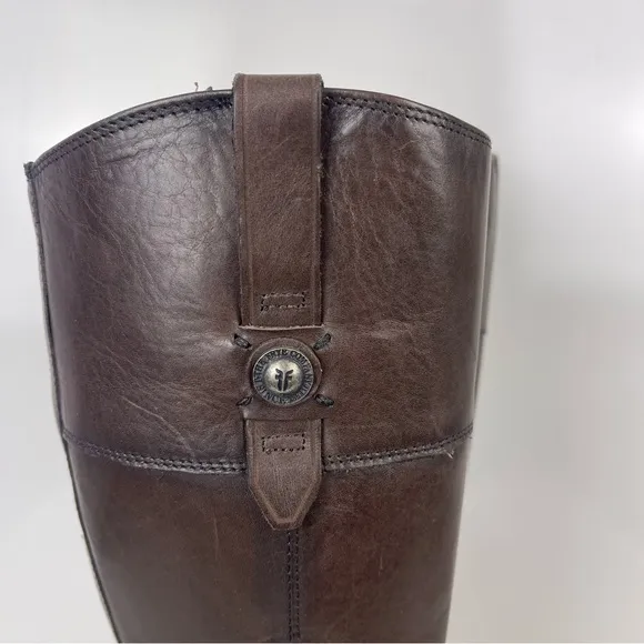 FRYE Jayden Button Tall Riding Boots Brown Leather Women's Size 8.5B
