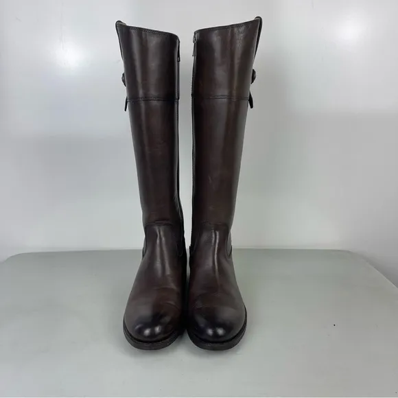 FRYE Jayden Button Tall Riding Boots Brown Leather Women's Size 8.5B