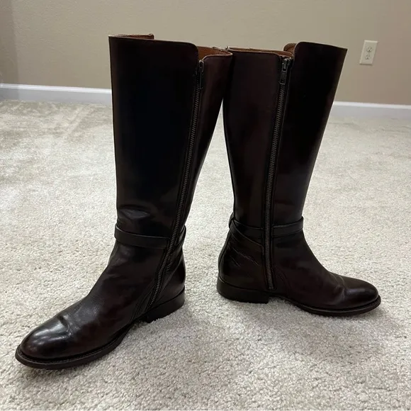 Frye Jordan Strap Tall Leather Riding Boots Brown Women’s Size 7.5 B Knee High