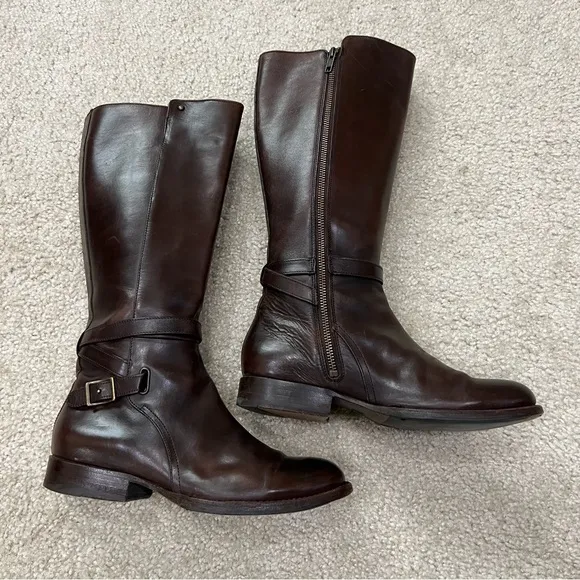Frye Jordan Strap Tall Leather Riding Boots Brown Women’s Size 7.5 B Knee High