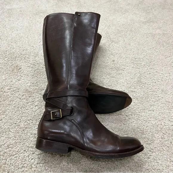 Frye Jordan Strap Tall Leather Riding Boots Brown Women’s Size 7.5 B Knee High