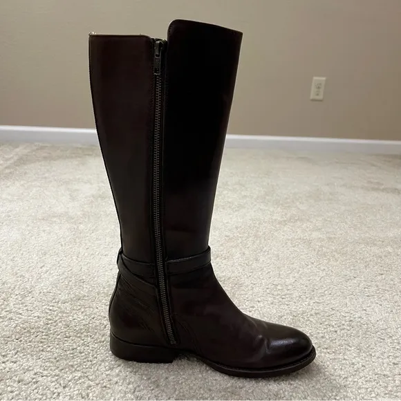 Frye Jordan Strap Tall Leather Riding Boots Brown Women’s Size 7.5 B Knee High