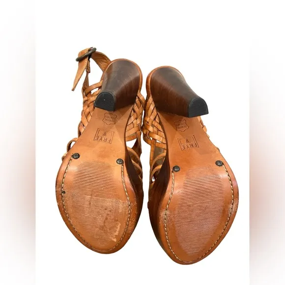 FRYE‎ JOY Brown Huarache Leather Designer Platform Strappy Sandals 9.5 B
