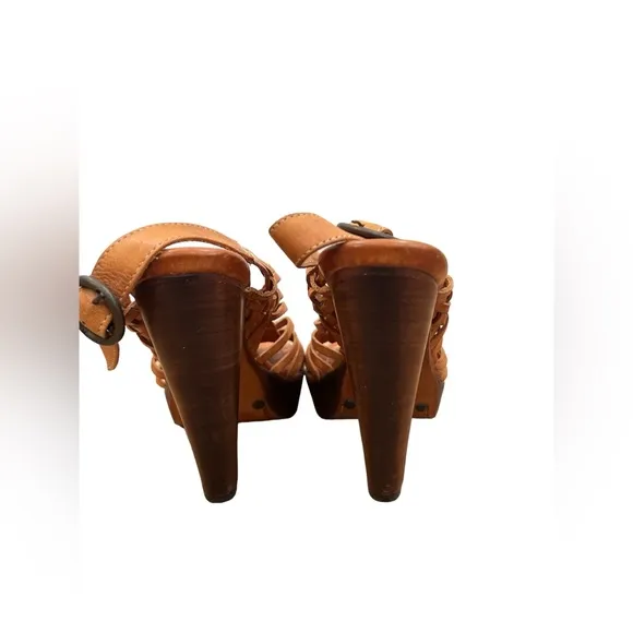 FRYE‎ JOY Brown Huarache Leather Designer Platform Strappy Sandals 9.5 B