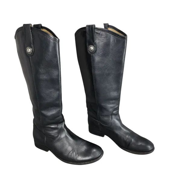 Frye Knee High Riding Boots sz 7B Women Melissa Button Black Leather Equestrian