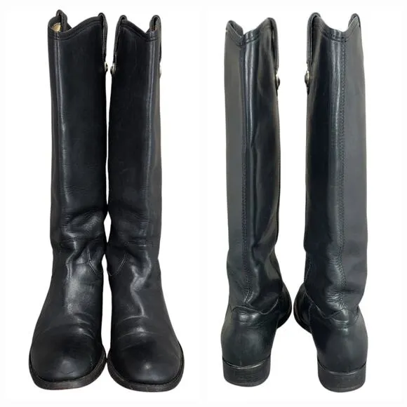 Frye Knee High Riding Boots sz 7B Women Melissa Button Black Leather Equestrian
