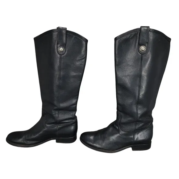Frye Knee High Riding Boots sz 7B Women Melissa Button Black Leather Equestrian